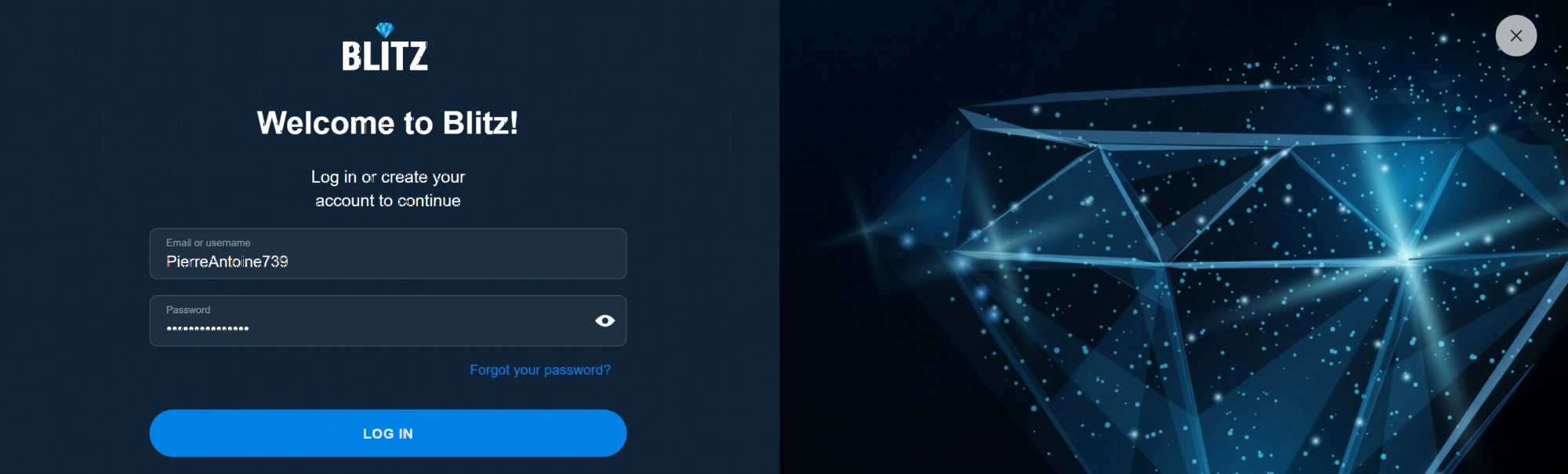 Connexion et inscription sur Blitz Casino